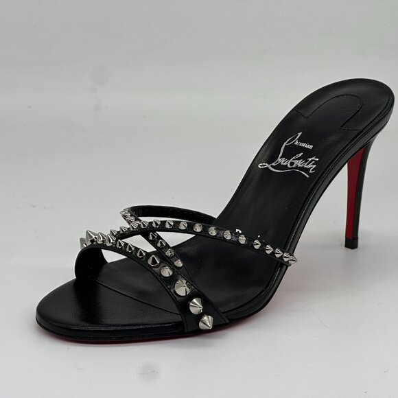 Christian Louboutin TATOOSH SPIKES 85 Leather Mule Slide Sandal Heels Shoes - Picture 5 of 16